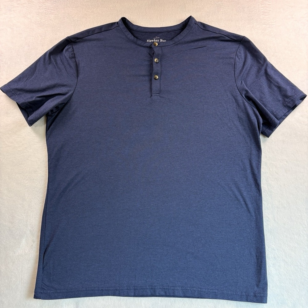 Hawker Rye Henley Mens Large Performance Moisture Wicking Navy Short Sleeve Tee